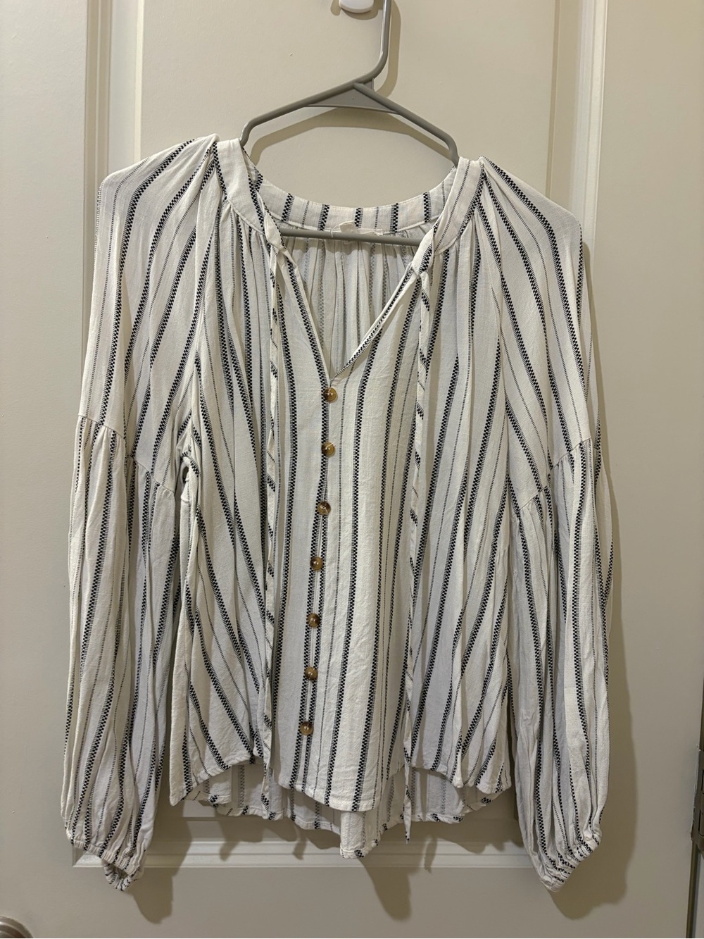 mine White and Black Striped Button-Front Blouse